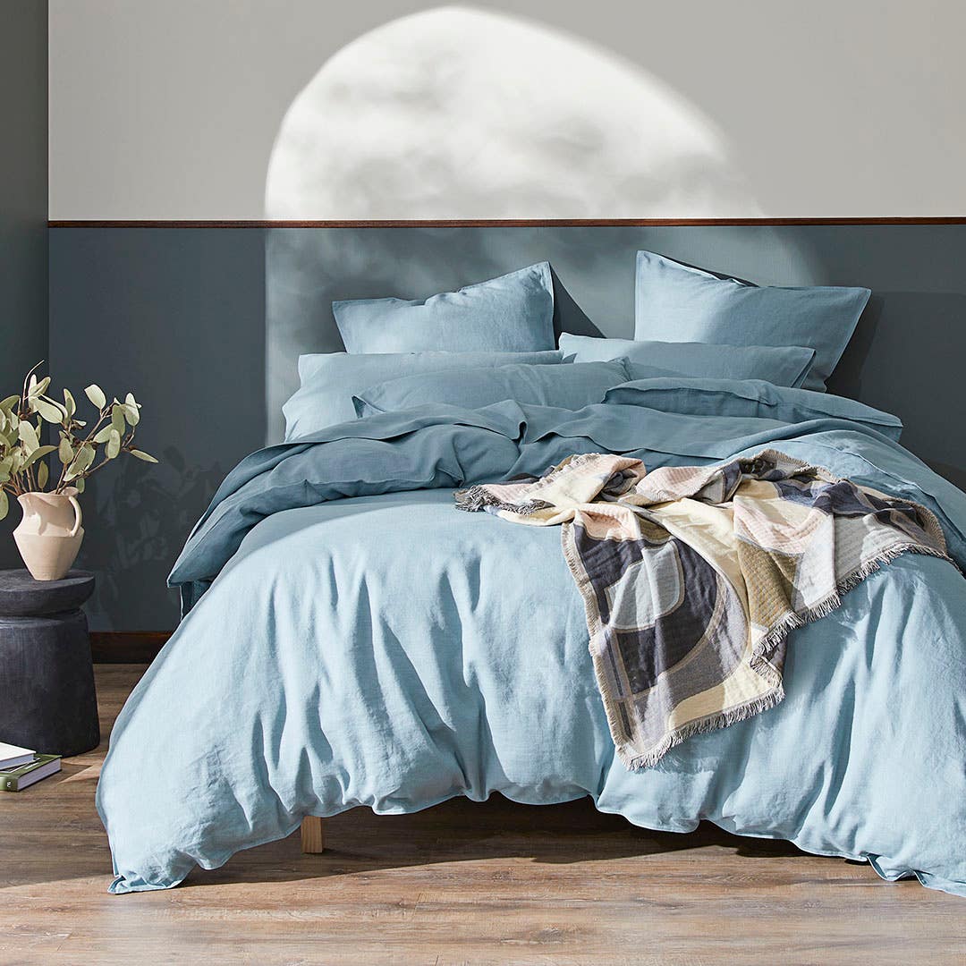 Milano Linen Quilt Cover - Smoke Blue