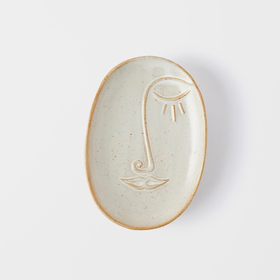 Abstract Face Trinket Dish - Off White