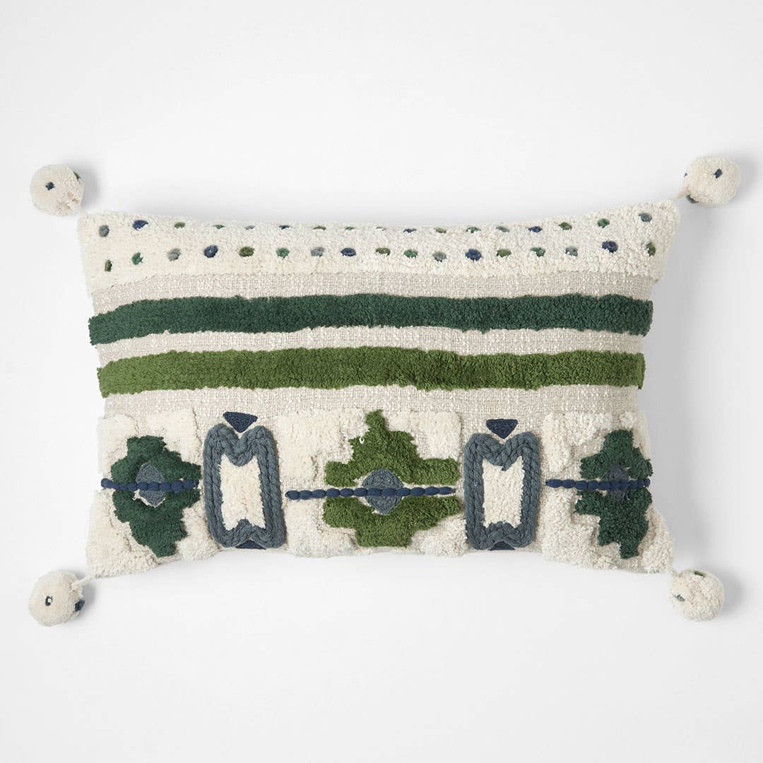 Kota Tufted Cushion - Green/Ivory