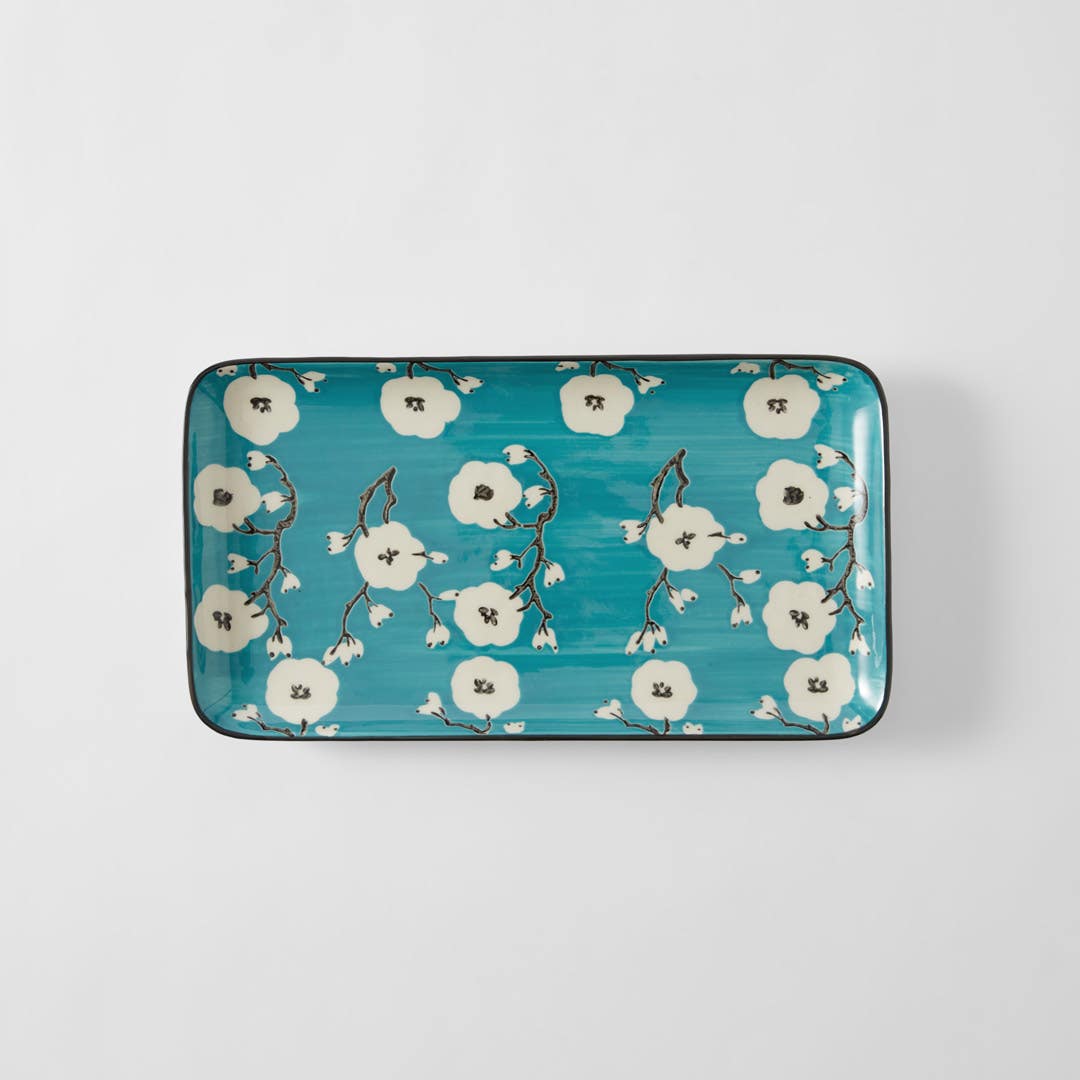 Cherry Blossom Rectangle Platter - Teal