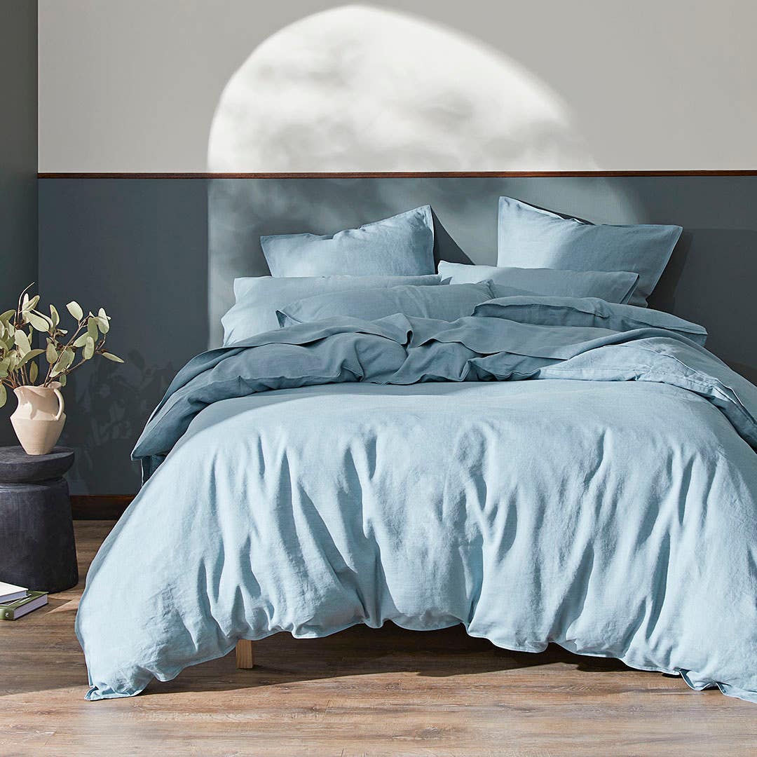 Milano Linen Quilt Cover - Smoke Blue