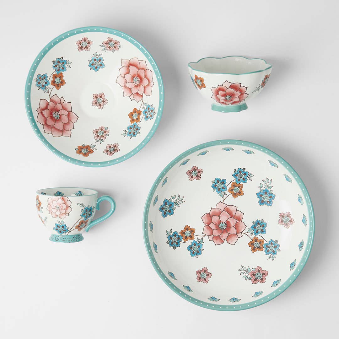 Tango Flared Bowl Floral - Pink/Aqua