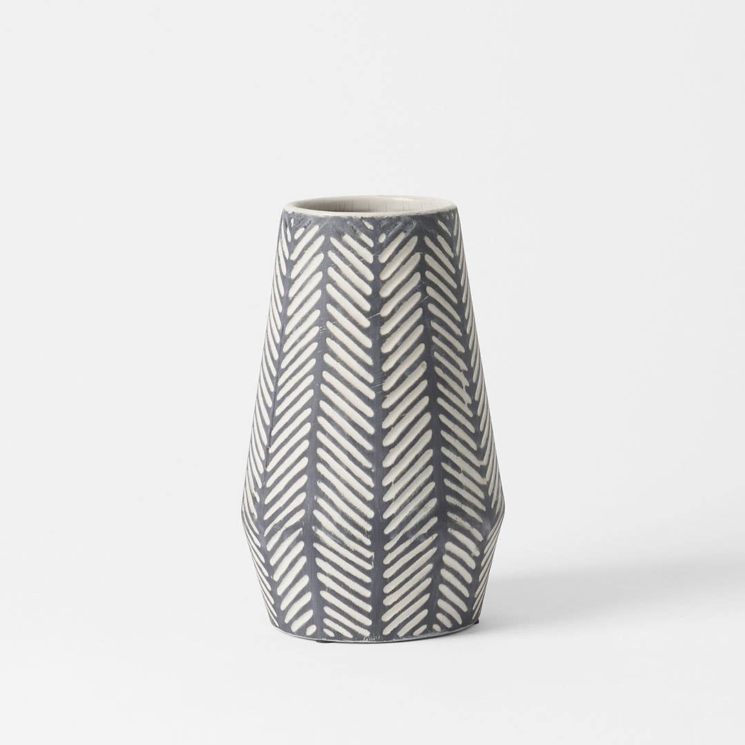 Tribal Etched Squat Vase