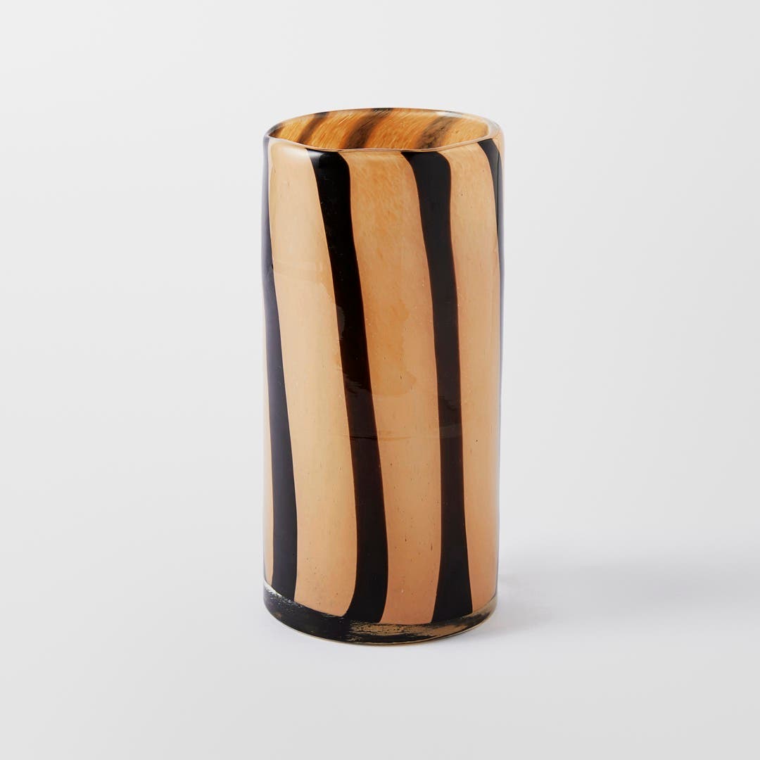 Barton Stripe Glass Vase - Beige/Black