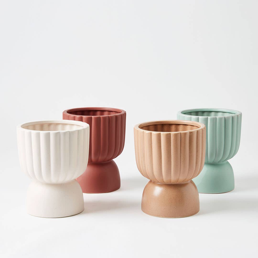 Archer Ribbed Round Planter - Nude