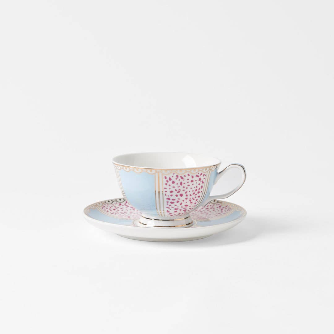 Miss Tea Party Teacup And Saucer - Blue/Pink Terraz